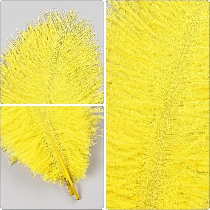 THARAHT Yellow Ostrich Feathers 12pcs Natural Bulk 8-10Inch 20cm-25cm for Crafts Wedding Party Centerpieces Halloween and Home Decoration Feathers