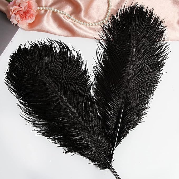 THARAHT Black Ostrich Feathers 12pcs Large Natural Bulk 14-16Inch 35cm-40cm for Wedding Party Centerpieces Halloween and Home Decoration Feathers