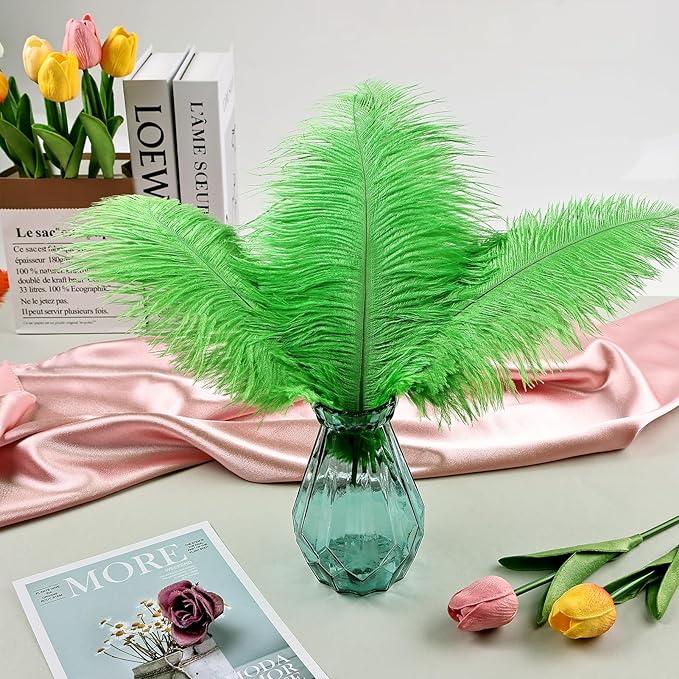 THARAHT Green Ostrich Feathers 12pcs Natural Bulk 8-10Inch 20cm-25cm for Crafts Wedding Party Centerpieces Mardi Gras and Home Decoration Feathers