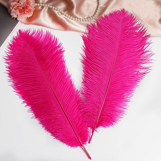 THARAHT Hot Pink Ostrich Feathers 12pcs Large Natural Bulk 16-18Inch 40cm-45cm for Wedding Party Centerpieces Easter Gatsbi and Home Decoration Feathers
