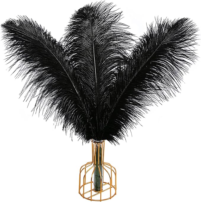 THARAHT Black Ostrich Feathers 12pcs Large Natural Bulk 14-16Inch 35cm-40cm for Wedding Party Centerpieces Halloween and Home Decoration Feathers