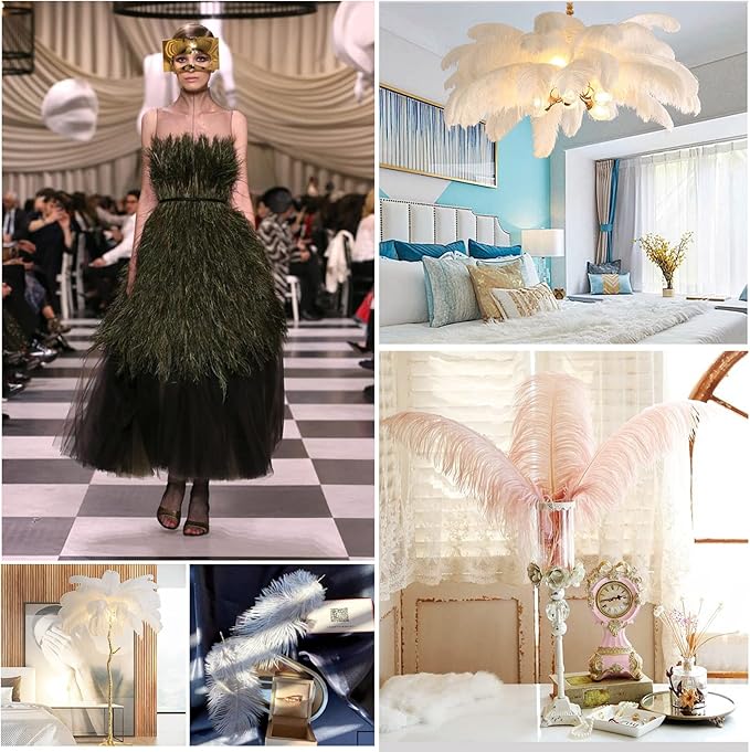 THARAHT Lavender Ostrich Feathers 12pcs Large Natural Bulk 16-18Inch 40cm-45cm for Wedding Party Centerpieces Easter Gatsbi and Decoration Feather