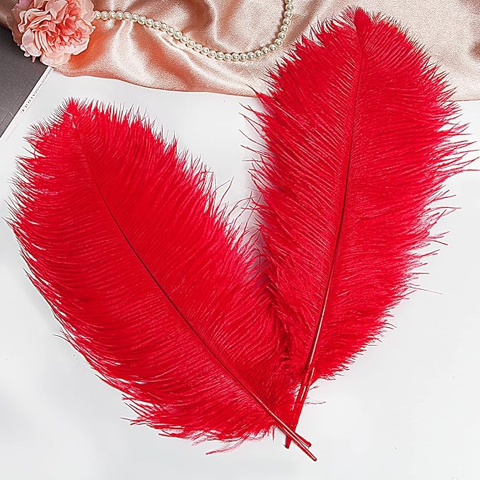 THARAHT Red Ostrich Feathers 12pcs Large Natural Bulk 12-14Inch 30cm-35cm for Wedding Party Centerpieces Halloween and Home Decoration Feathers