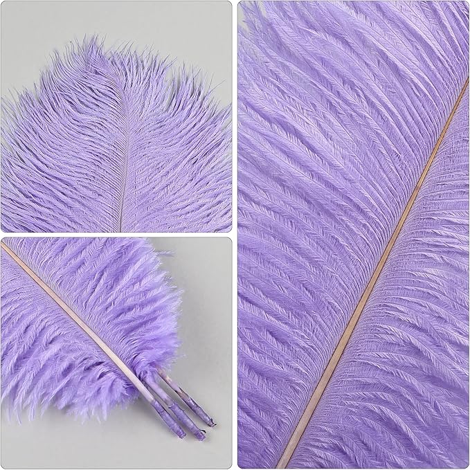 THARAHT Lavender Ostrich Feathers 12pcs Natural Bulk 10-12Inch 25cm-30cm for Crafts Wedding Party Centerpieces Easter Gatsbi and Decoration Feather
