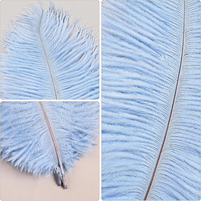 THARAHT Baby Blue Ostrich Feathers 24pcs Natural Bulk 10-12Inch 25cm-30cm for Crafts Wedding Party Centerpieces Easter Gatsbi and Home Decoration Feathers