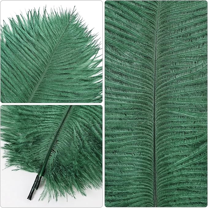THARAHT Blackish Green Ostrich Feathers 12pcs Natural Bulk 8-10Inch 20cm-25cm for Crafts Wedding Party Centerpieces Mardi Gras Decoration Feather